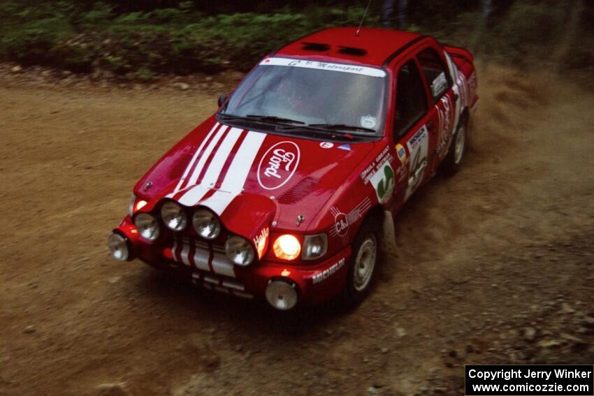 Mike Whitman / Paula Gibeault Ford Sierra Cosworth at a 90-left on SS7, Wilson Run I.