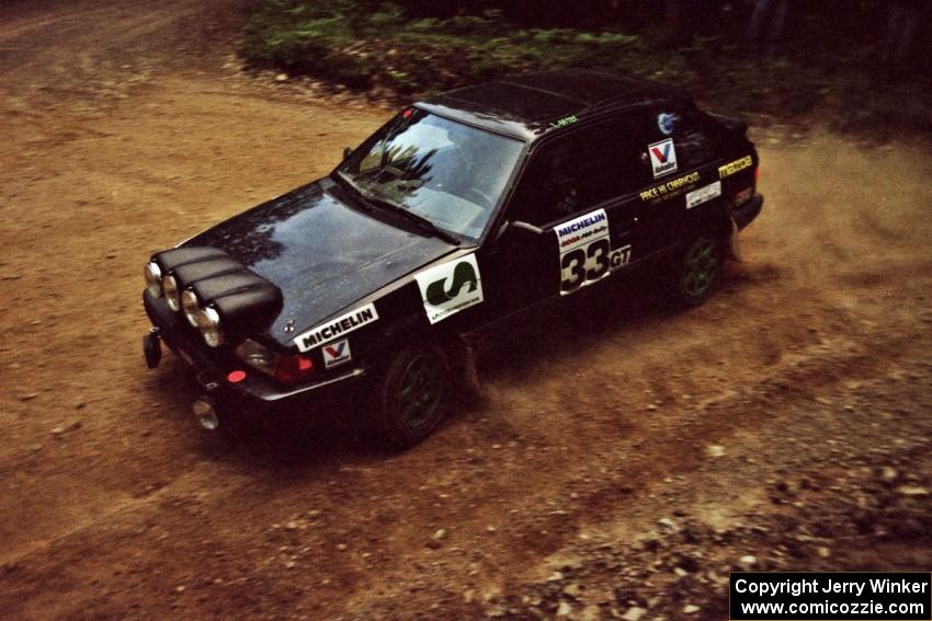 Tom Ottey / Pam McGarvey Mazda 323GTX at a 90-left on SS7, Wilson Run I.