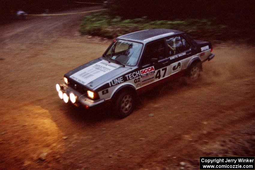 Eric Schroeder / Jennie Mynhier VW Jetta GLI at a 90-left on SS7, Wilson Run I.