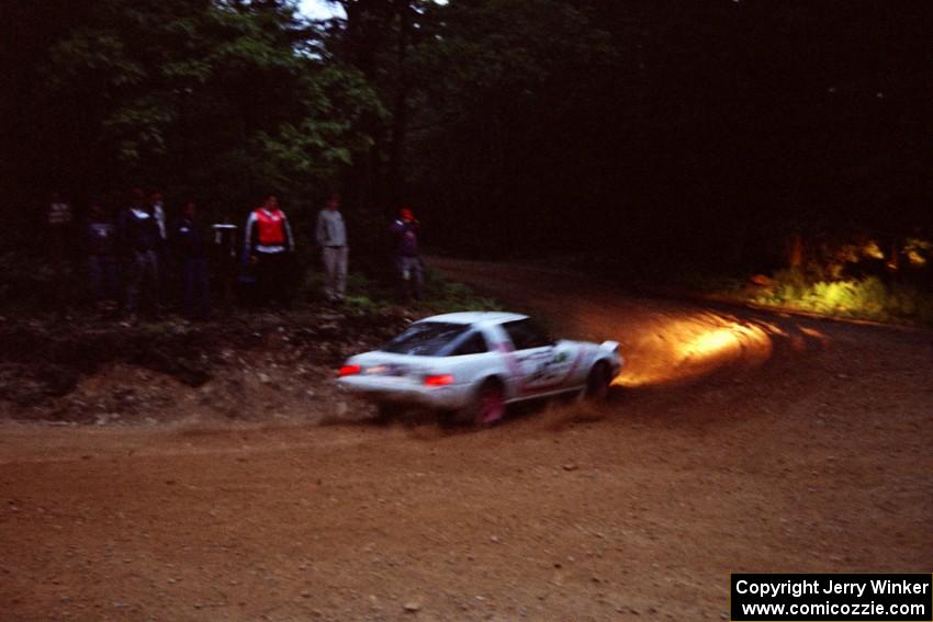 Craig Kazmierczak / Diane Sargent Mazda RX-7 at a 90-left on SS7, Wilson Run I.