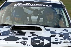 Travis Pastrana / Christian Edstrom Subaru WRX STi kicks up dirt on SS1 at the Bemidji Speedway Super Special.