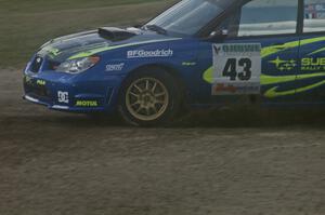 Ken Block / Alex Gelsomino Subaru	Impreza WRX STi at speed on SS1, Bemidji Speedway.