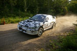 Matt Iorio / Ole Holter come across the flying finish of SS2 in their Subaru Impreza.