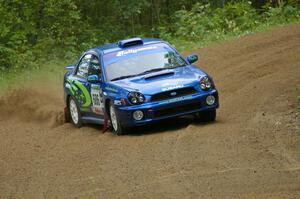 Heath Nunnemacher / Travis Hanson Subaru WRX at speed on SS2.