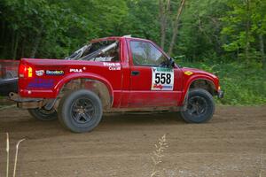 Jim Cox / Chris Stark gets crossed up coming into a hairpin on SS3 in their Chevy S-10.