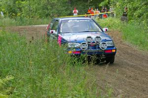 Kathy Jarvis / Martin Headland VW Golf take it easy coming out of a hairpin on SS3.