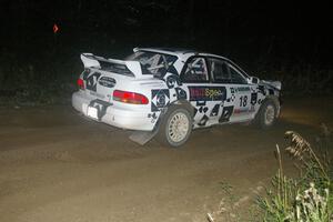 Matt Iorio / Ole Holter rocket away from the spectator point on SS8, Kabekona, in their Subaru Impreza.