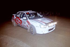 Greg Drozd / John Nordlie at speed as they power through a right-hander on SS8, Kabekona, in their Subaru WRX.