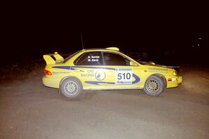 Mike Hurst / Russ Norton Subaru Impreza plows a little too heavy at the spectator point on SS8, Kabekona, at the crossroads.