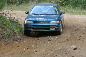 Martin Menning / Ryan Schnell Subaru Impreza at a left-hander on SS9.