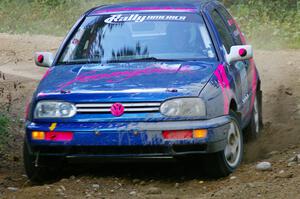 Kathy Jarvis / Martin Headland VW Golf at a hard right on SS13.