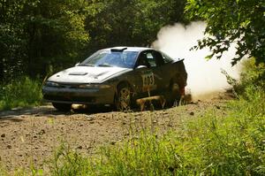 Erick Nelson / Greg Messler come into a sharp 90-right on SS13 in their Plymouth Laser.