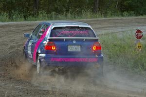 Kathy Jarvis / Martin Headland VW Golf at a hard right on SS14.