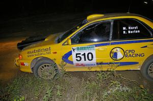 Mike Hurst / Russ Norton Subaru Impreza at a sharp corner on SS16.