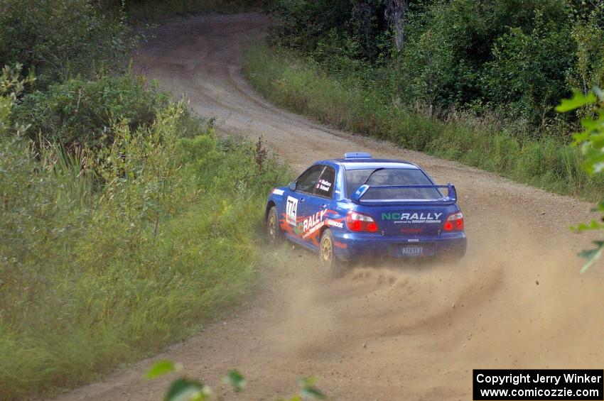 Otis Dimiters / Alan Ockwell were ditch-hooking more than just a little bit on the practice stage in their Subaru WRX STi.