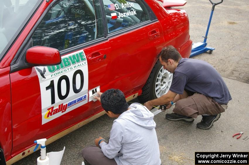 Decals go onto the Dave Anton / Dominik Jozwiak Subaru WRX.