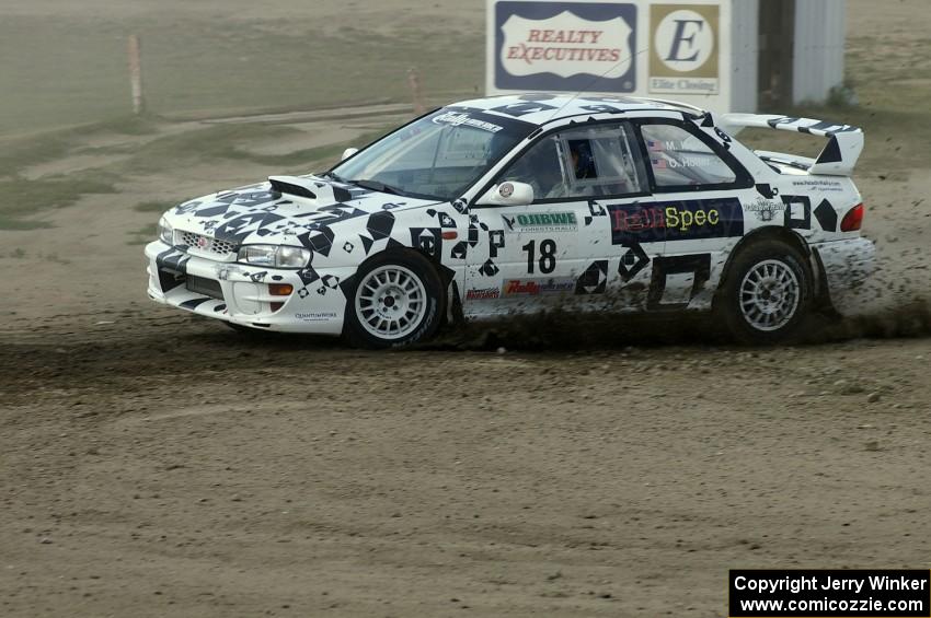 Matt Iorio / Ole Holter	on SS1 of the rally at the Bemidji Speedway in their Subaru Impreza.