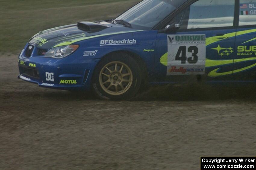 Ken Block / Alex Gelsomino Subaru	Impreza WRX STi at speed on SS1, Bemidji Speedway.