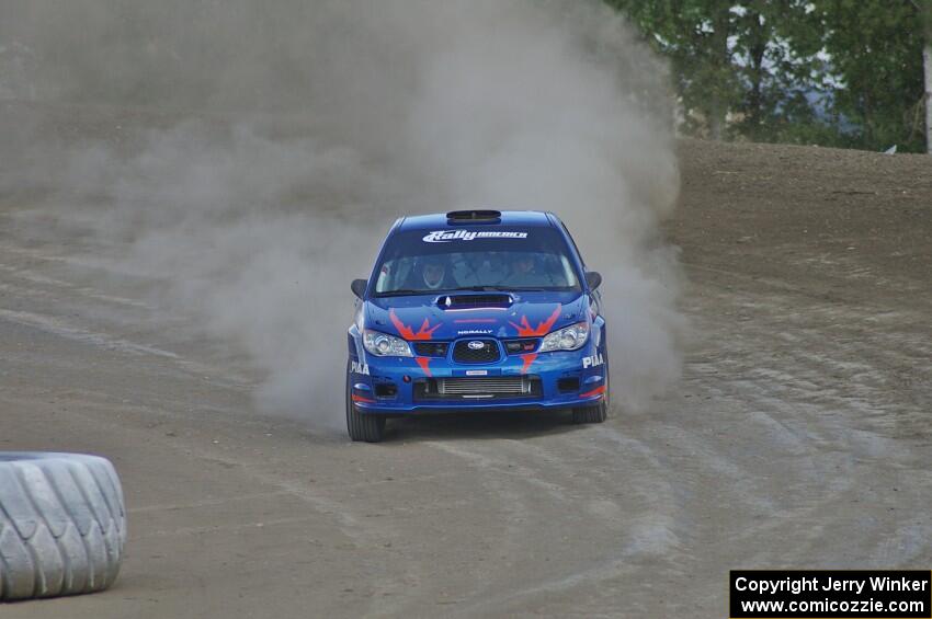 Otis Dimiters / Alan Ockwell were flying on the SS1 Bemidji Speedway stage with their new Subaru WRX STi.