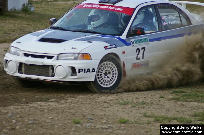 Chris Gilligan / Joe Petersen Mitsubishi Lancer Evo IV in the infield of SS1 at the Bemidji Speedway.