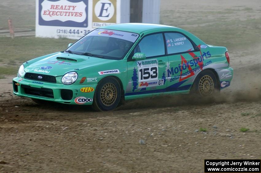 Eric Langbein / Jeremy Wimpey Subaru WRX on SS1 at the Bemidji Speedway.