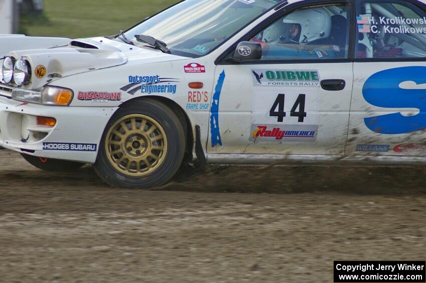 Henry Krolikowski / Cindy Krolikowski at the Bemidji Speedway stage, SS1, in their Subaru WRX.