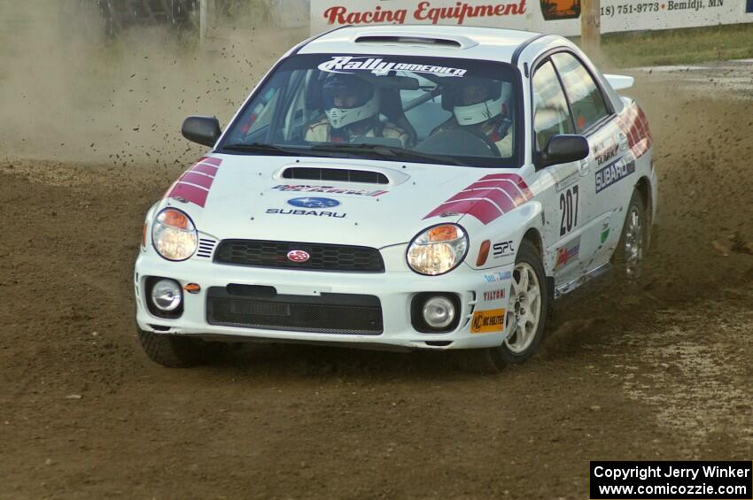 Dave Hintz / Rick Hintz	drift through a right-hander at the Bemidji Speedway Super Special, SS1, in their Subaru WRX.