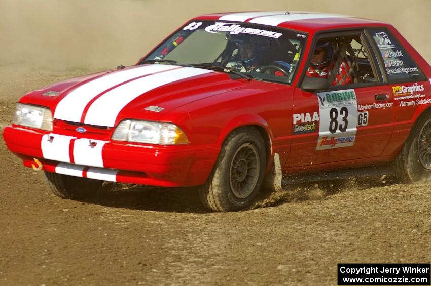 Mark Utecht / Rob Bohn on SS1 at the Bemidji Speedway in their Ford Mustang.