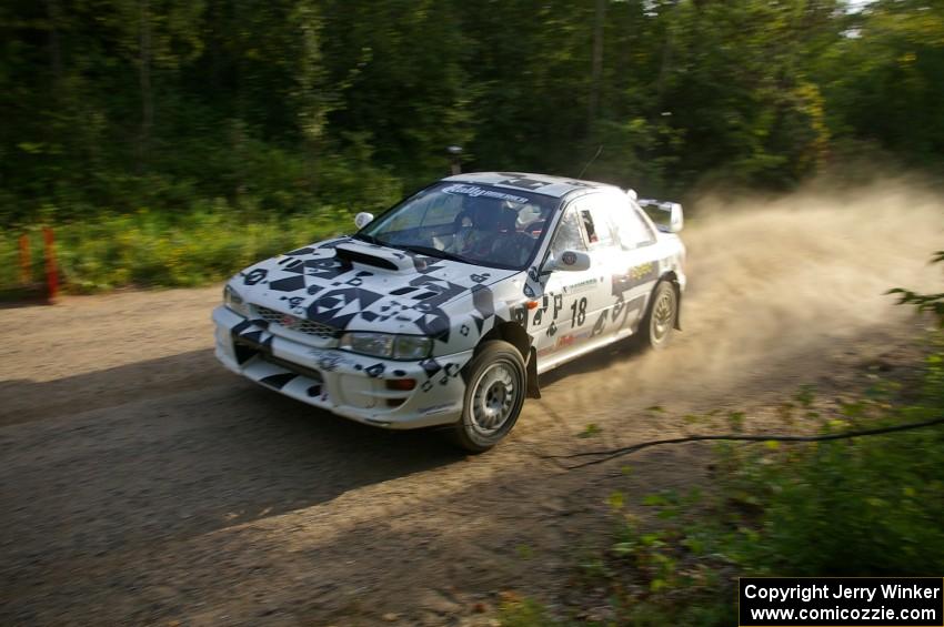 Matt Iorio / Ole Holter come across the flying finish of SS2 in their Subaru Impreza.