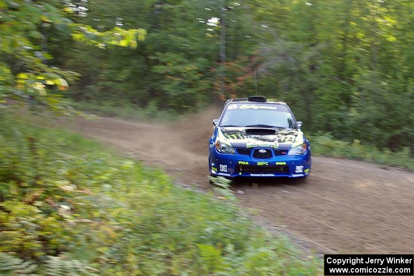 Ken Block / Alex Gelsomino Subaru Impreza WRX STi at speed on the final corner of SS2.