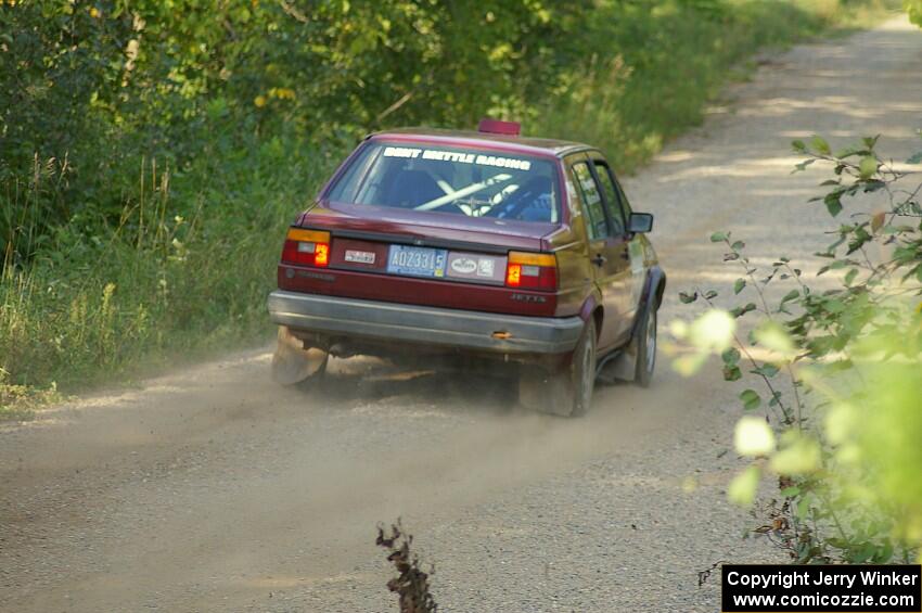 Matt Bushore / Karen Wagner prepare to cross the flying finish of SS2 in their VW Jetta.