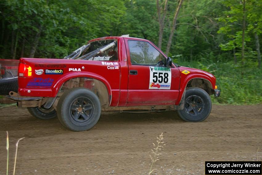 Jim Cox / Chris Stark gets crossed up coming into a hairpin on SS3 in their Chevy S-10.