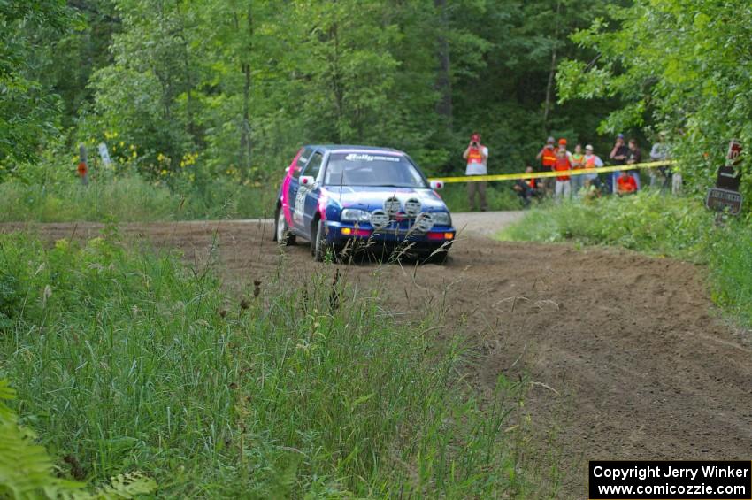 Kathy Jarvis / Martin Headland VW Golf take it easy coming out of a hairpin on SS3.