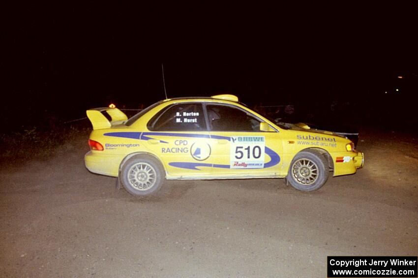 Mike Hurst / Russ Norton Subaru Impreza plows a little too heavy at the spectator point on SS8, Kabekona, at the crossroads.