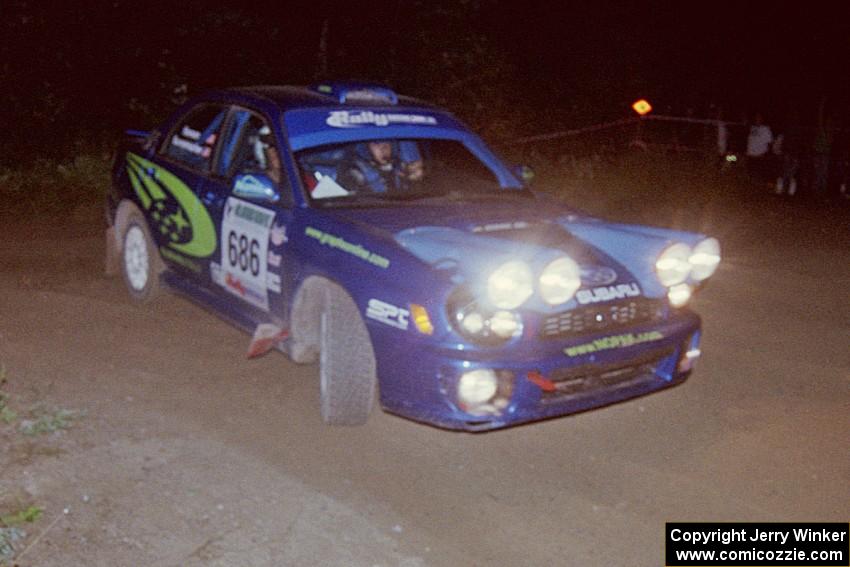Heath Nunnemacher / Travis Hanson Subaru WRX at the spectator point on SS8, Kabekona.