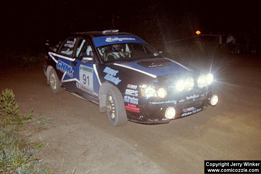 Jonathan Bottoms / Carolyn Bosley Subaru WRX at the spectator point on SS8, Kabekona.