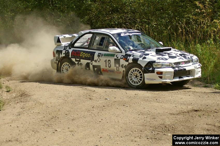 Matt Iorio / Ole Holter at a 90-left on SS9 in their Subaru Impreza.