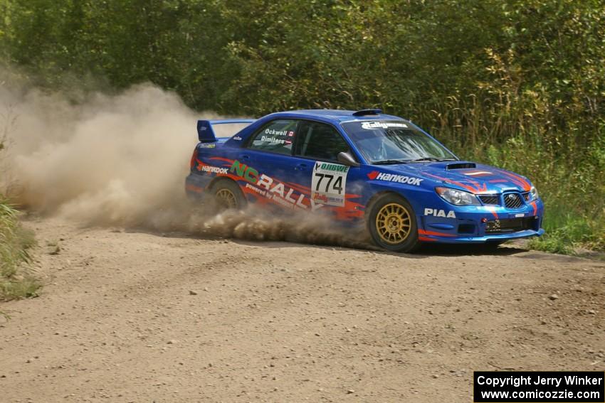 Otis Dimiters / Alan Ockwell prepare for a 90-left on SS9 in their Subaru WRX STi.