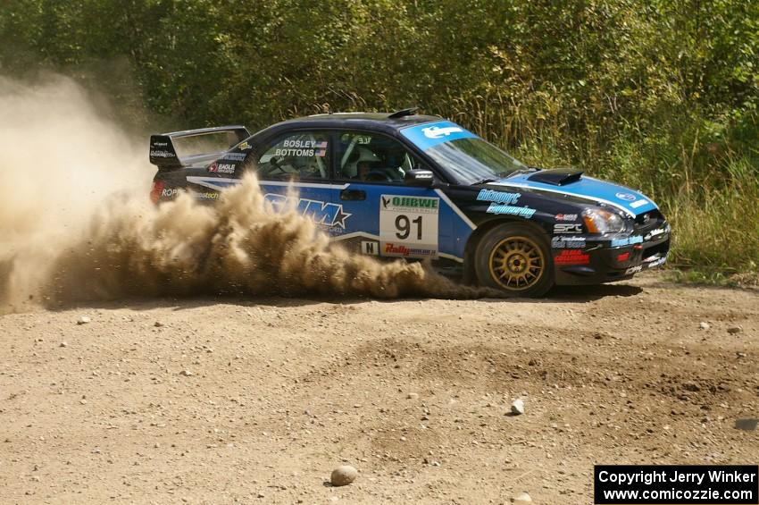 Jonathan Bottoms / Carolyn Bosley Subaru WTX STi at a 90-left on SS9 (1).