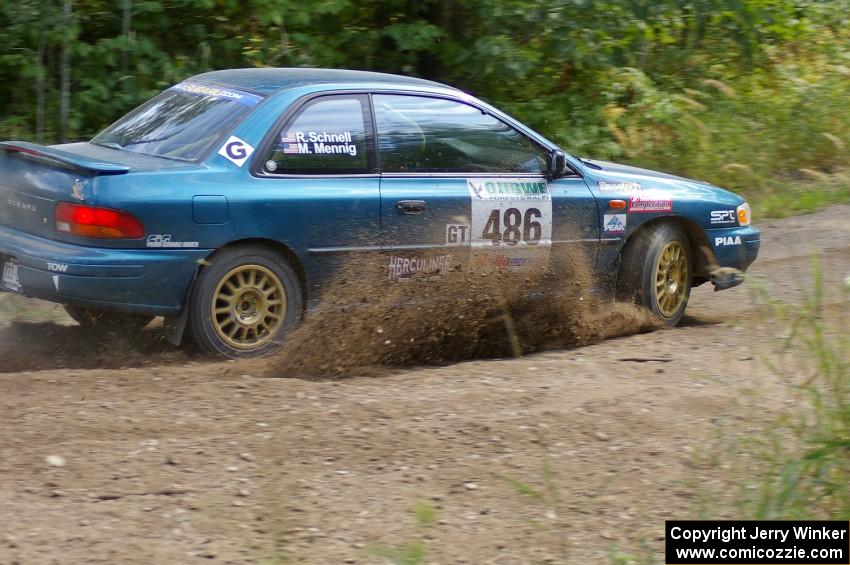 Martin Menning / Ryan Schnell Subaru Impreza at a left-hander on SS9.