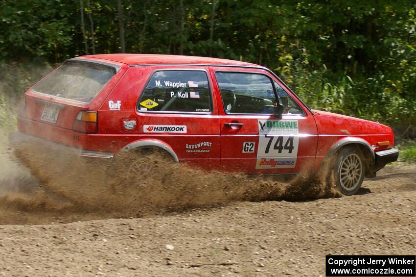 Paul Koll / Matt Wappler VW GTI at a sharp left on SS9.