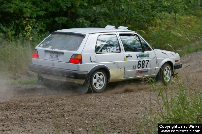 Chad Eixenberger / Jay Luikart VW Golf exits out of a left-hander on SS9.