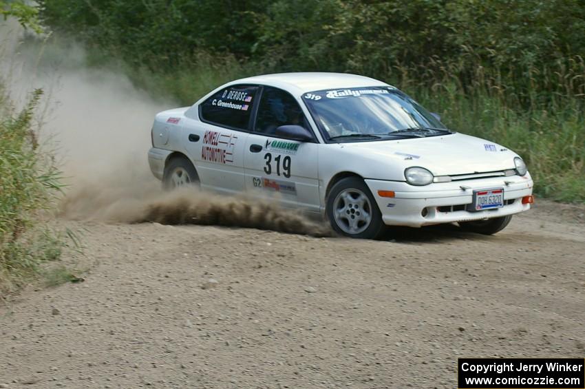 Chris Greenhouse / Don DeRose at a left-hander on SS9 in their Plymouth Neon.