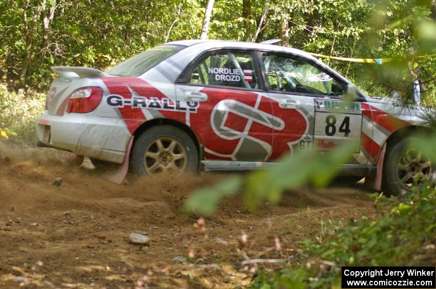 Greg Drozd / John Nordlie came close to destroying their Subaru WRX about 100 feet before this shot was taken on SS13.