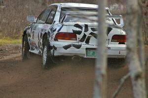 Matt Iorio / Ole Holter Subaru Impreza drifts wide on SS1, Herman. Their rally ended early after they rolled the car.