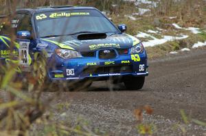 Ken Block / Alex Gelsomino Subaru WRX STi blasts through the first few corners of SS1, Herman.