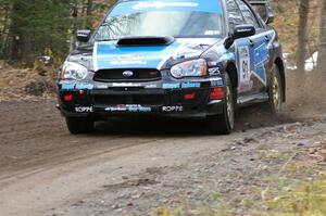 Jonathan Bottoms / Carolyn Bosley at speed on SS1, Herman, in their Subaru WRX STi.