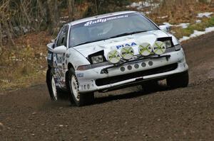 Matt Huuki / Josh VanDenHeuvel at speed at the first uphill left on SS1, Herman, in their Eagle Talon.