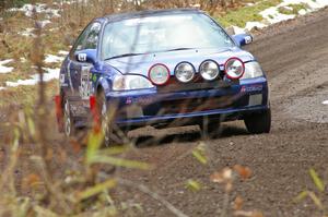 James Robinson / Andrew Jessup head uphill through the first corners of Herman, SS1, in their Honda Civic Si.