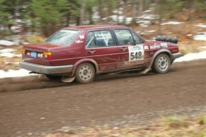 Matt Bushore / Andy Bushore head uphill through the first corners of Herman, SS1, in their VW Jetta.